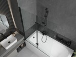 MEXEN/S - Vega obdĺžniková vaňa 150 x 70 cm s panelom + vaňová zástena 120, transparent, čierna 550115070X9212027000
