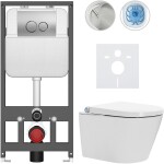 CERANO - Závesné WC s bidetom Basic/Cronus Standard - biela lesklá - WC tlačidlo Dualo/Strieborná - závesné - predstenová inštalácia - 59,3x38,4 CER-8050BD86433