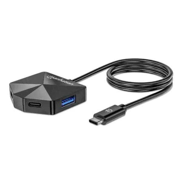 Manhattan USB-C Hub čierny / USB hub / 4-portový / 2x USB-C + 2x USB-A / USB 3.2 Gen 2 / 5 Gbps (181150)