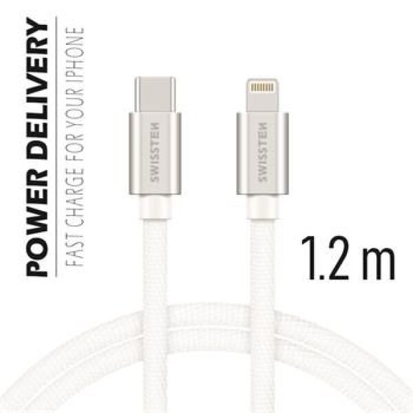 SWISSTEN TEXTILE dátový kábel USB-C - Lightning 1.2m strieborná (71525203)