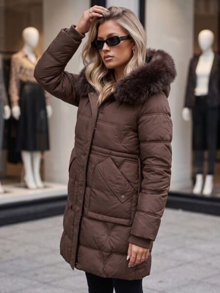 Dámska zimná prešívaná bunda s kapucňou, hnedá, FashionStreet TY5825 L