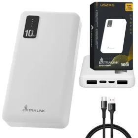 Extralink EPB-098W biela / Power banka / 10 000 mAh / USB-C / LED displej (EX.19638)