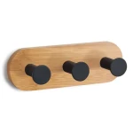 MSV YONO samolepiaci vešiak s 3 háčikmi čierny / bambus / oceľ / 135 x 45 x 36 mm (3700703918882)