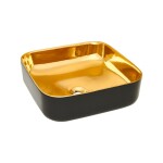 INVENA - Umývadlo na dosku MALAGA TREND 39 cm, štvorcové čierna zlatá lesk CE-39-027-C