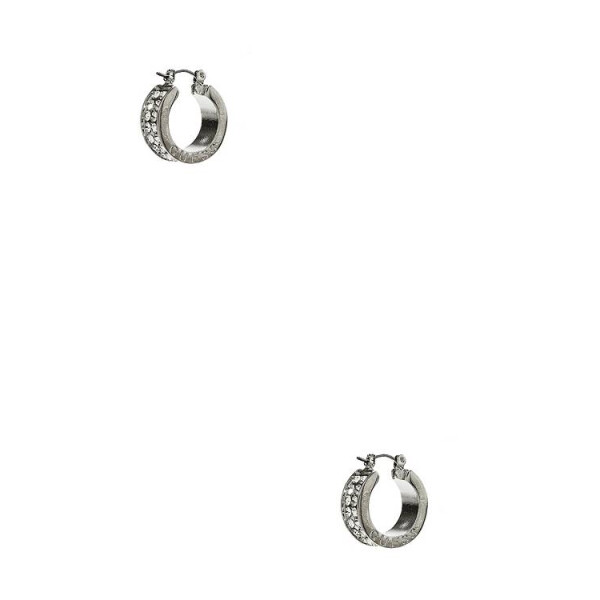 GUESS náušnice Silver-Tone Rhinestone Logo Hoop Earrings Strieborná