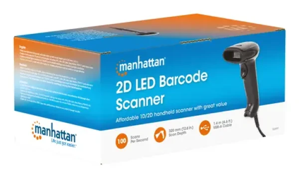 Manhattan Čítačka čiarových kódov 2D LED čierna / 320mm hĺbka skenovania / USB / 1,4 m kábel (153997)