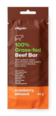 Vilgain 100% Grass‑Fed Beef Bar – brusnice a mandle 45 g