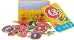 KIK Drevené puzzle v plechovej krabičke Ovocie a zelenina