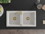 MEXEN/S MEXEN/S - Mario granitový drez 2-bowl 820x436 mm, biela, + zlatý sifón 6504822000-20-G