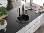 MEXEN/S MEXEN/S - Diego granitový drez 1 488 x 480 mm, čierna/strieborný metalik, + čierny sifón 6512481000-73-B