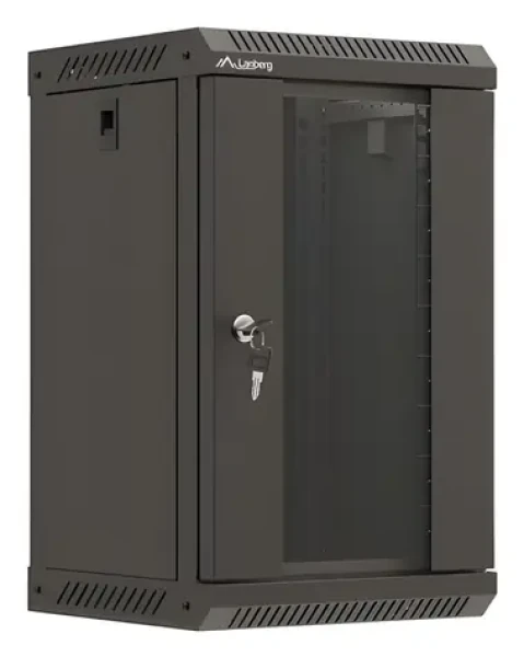 Lanberg WF11 čierna / Nástenná skriňa / 10" / 9U / 300x300 mm / sklenené dvere / ploché balenie (WF11-3309-10B)