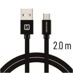 SWISSTEN TEXTILE dátový kábel USB - microUSB 2m čierna (71522301)