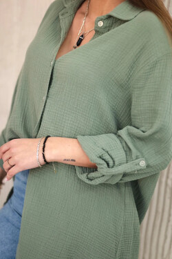 Bavlnená mušelínová košeľa oversize khaki UNI