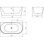 MEXEN/S - Oval vaňa voľne stojaca nástenná 160 x 80, biela, sifón a prepad čierna 52671608000-70