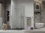 MEXEN/S - Lima sprchovací kút zalamovacie dvere 90 x 90, transparent, chróm + Flat čierna vanička so sifónom 856-090-090-01-00-4070