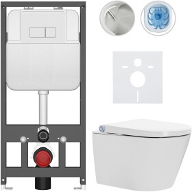 CERANO - Závesné WC s bidetom Basic/Cronus Standard - biela lesklá - WC tlačidlo Modulo/Biela - závesné - predstenová inštalácia - 59,3x38,4 CER-8050BD86453