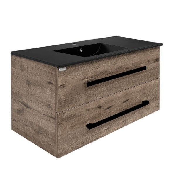 Kúpeľňová skrinka s čiernou úchytkou a umývadlom SAT Cube Way 100x53x46 cm dub Wellington mat CUBE46C1002DWMODC CUBE46C1002DWMODC