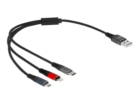 DeLock USB-A 3v1 Lightning, Micro-USB a USB-C viacfarebný / Nabíjací kábel / 0,3 m / 3 A / textilné opletenie (87236)