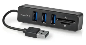 Nedis USB Hub 3 porty čierna / USB hub / 3x USB-A / Čítačka SD, microSD / Napájanie z USB (CCGB60250BK01)