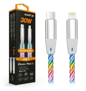 Aligator Dátový kábel POWER 3A 30W / USB-C/Lightning / 1 / 2m svietiaci (DATKP63)