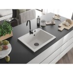 MEXEN/S MEXEN/S - Elix granitový drez 1-miska 600 x 500 mm, biela, sifón čierna 6525601005-20-B