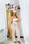 Sexy Set in crochet look Pants + Crop Top KHAKI Einheitsgroesse