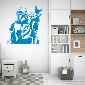 Veselá Stena Samolepka Mandalorian a Grogu Farba: modrá, Veľkosť: 60 x 67 cm