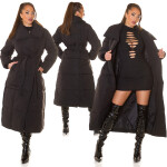 Sexy Fashionista Extra Long Winterjacke mit Gürtel black