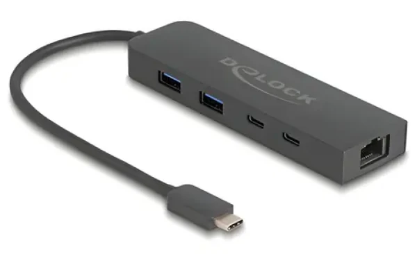 DeLock USB-C Hub 5portový čierna / USB hub / 10 Gbps / 2,5 G LAN / PD 85 W (64110)