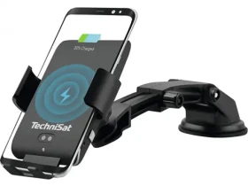 TechniSat Smartcharge 1 Nabíjací držiak telefónu do auta čierna / 65-100 mm / do mriežky / na sklo / Qi / USB-C / 10W (V058F)