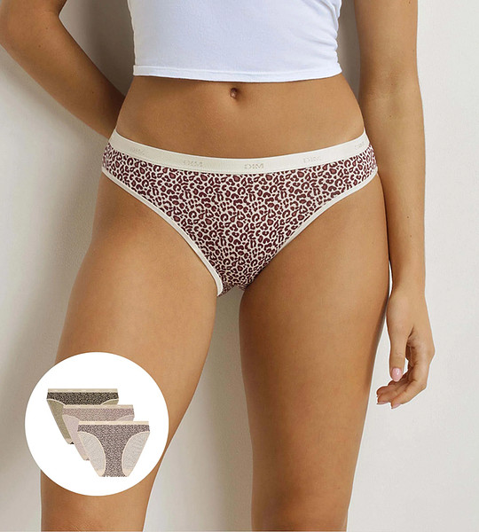 Dámske bavlnené nohavičky 3 ks DIM LES POCKETS COTTON SLIP 3x - DIM - svetlohnedá M