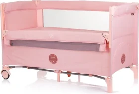CHIPOLINO Postieľka cestovná so sklopnou bočnicou Relax Flamingo ľanový vzor (KOSIRE244FL)