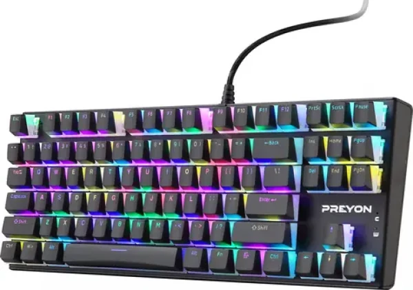PREYON Brown Blitz Claw čierna / herná klávesnica / mechanická / spínače Gateron Brown / TKL / RGB / USB (PBRBC87B)