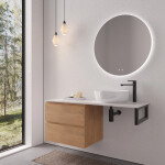 CERANO - Kúpeľňová skrinka Carole - dub medový + doska pod umývadlo z lit. mramoru Elanys - 12 mm + konzola čierna - 140x46x49,2 CER-679325