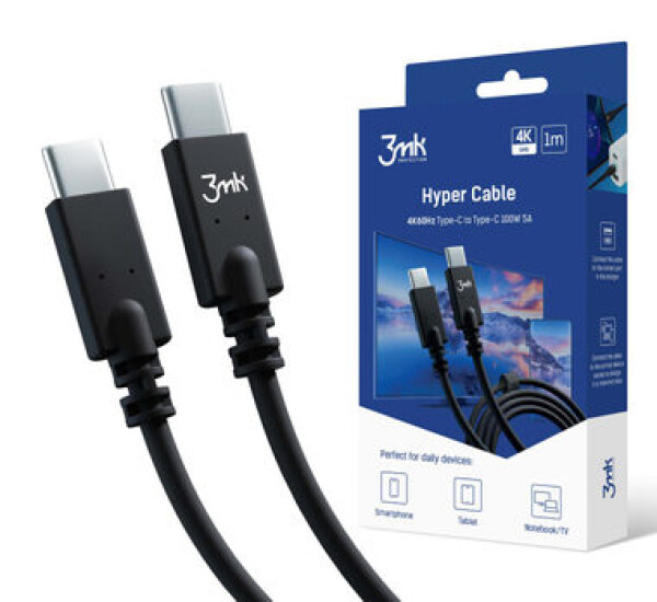 3mk Hyper Silicone dátový kábel USB-C - USB-C 1m (100W) čierna / 100 W / 5A / 4K60H (5903108464550)