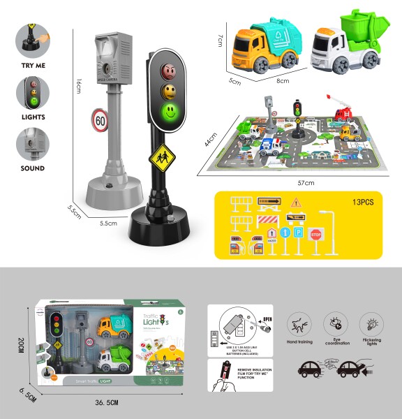 Mamido Mamido Súprava autíčok so semaforom a doplnkami, Popelári