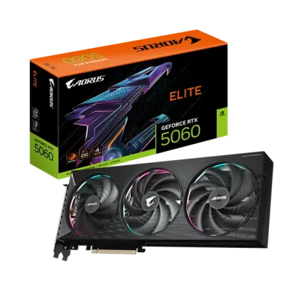 GIGABYTE GeForce RTX 5060 AORUS ELITE 8GB / 2722MHz / 8GB GDDR7 / 128-bit / 1x HDMI + 3x DP / 500W (8) (GV-N5060AORUS E-8GD)