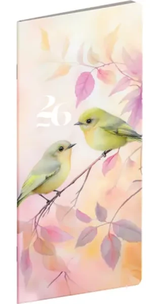 NOTIQUE Vreckový diár Vtáčiky 2026 plánovací mesačný / 8 x 18 cm (PGD-MESPL-35781)