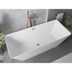 MEXEN/S - Velo Slim voľne stojaca vaňa 170 x 75, biela, sifón a prepad meď kartáčovaná 52811707500-65