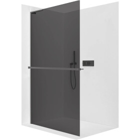 CERANO - Sprchová zástena Walk-in Onyx L-ľavá vzpera - 10 mm + polička/držiak na uteráky - čierna matná, grafitové sklo - 150x200 CER-8050BD73638