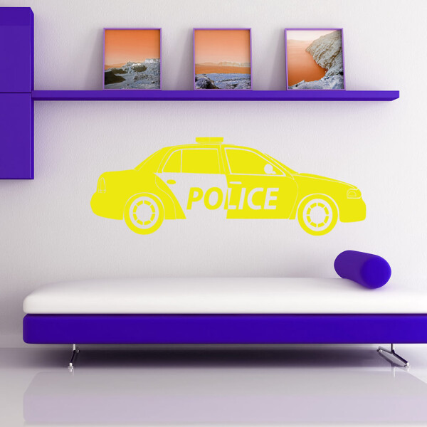 Veselá Stena Samolepka Policajné autíčko Farba: žltá, Veľkosť: 80 x 26 cm