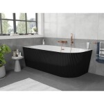 MEXEN/S - Silo voľne stojaca rohová vaňa ľavá reliéf 170 x 80, biela/čierna, sifón a prepad meď kartáčovaná 52891708075L-65