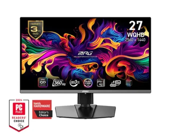 26.5" MSI MPG 271QRXDE QD-OLED čierna / WQHD / QD-OLED / 16:9 / 0.03ms / 1500000:1 / 1000cd-m2 / HDMI+DP+USB-C / VESA (9S6-3CD79A-006)