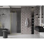 MEXEN/S - Velar L posuvné sprchové dvere 100, dekor, zlatá kartáčovaná 871-100-003-31-55