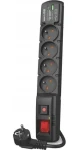 Acar F4 čierna / Predlžovací kábel / 4 zásuvky / prepäťová ochrana / 2x USB / 5m (W2441)