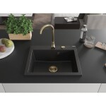 MEXEN/S MEXEN/S - Elix granitový drez 1-miska 600 x 500 mm, čierna, sifón zlatá 6525601005-77-G