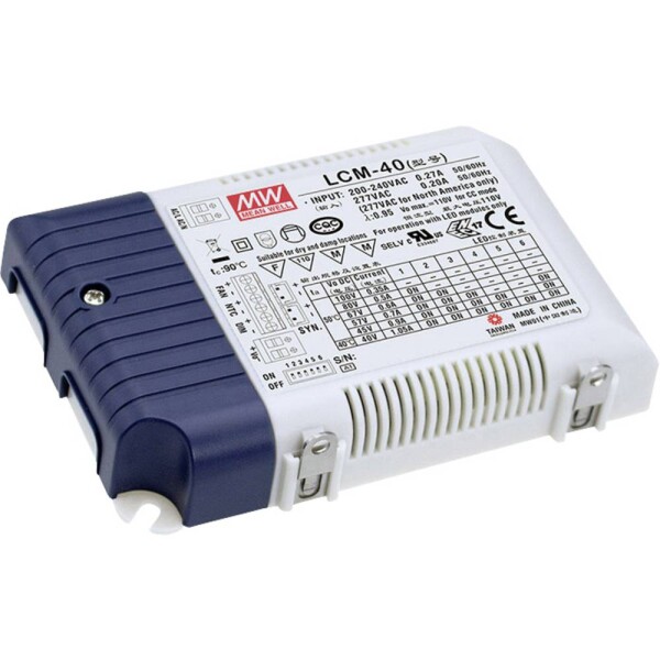 MEAN WELL LCM-40 LED driver konštantný prúd 42 W 0.35 - 1.05 A 2 - 80 V/DC PFC spínacie obvod, ochrana proti prepätiu, stmievateľný; LCM-40