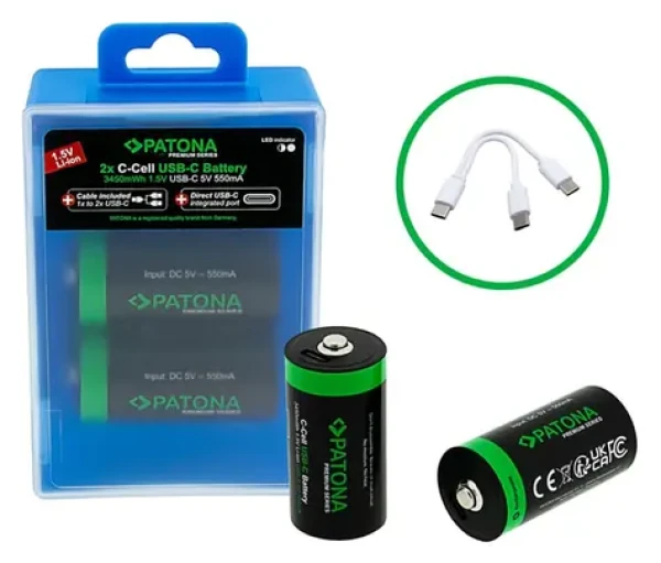 Patona LR14 (C) 2300mAh Li- ION / Nabíjacia batéria / 1,5V / USB-C nabíjanie / 2 ks v balení (PT1411)