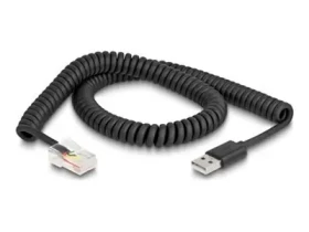 DeLock Špirálový kábel RJ50 - USB 2.0 Typ-A čierna / Kábel / 2 m / rovné konektory (90602)
