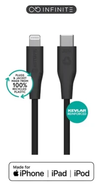 ESTUFF INFINITE (GRS) čierna (ES602180-BULK) / Lightning kábel / USB-C / 1 m / MFI (ES602180-BULK)
